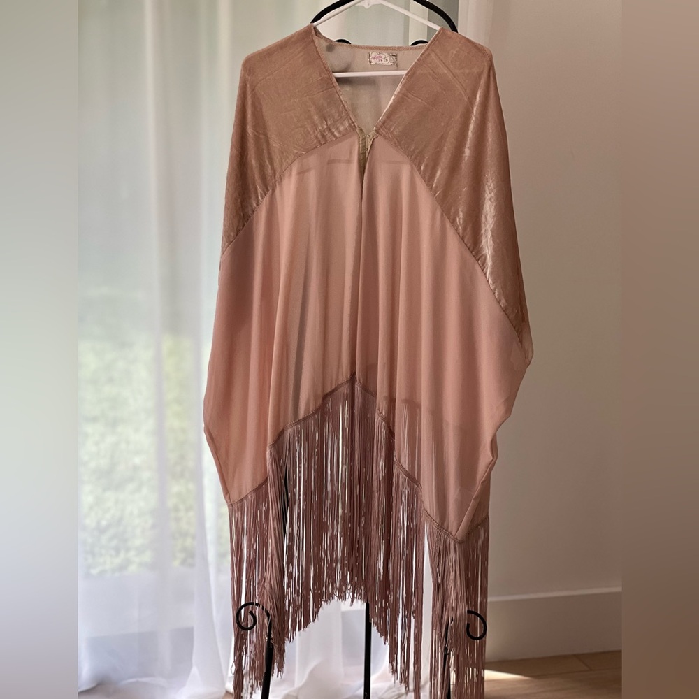 Free People Blush and Tan Fringe Cardigan